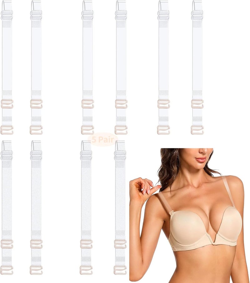 iMucci Clear Bra Straps 5Pairs Adjustable Clear Strap Invisible Bra Straps Non-Slip Shoulder Strap - Image 1